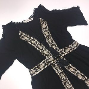 Bohemian Black Cold Shoulder Top with strings